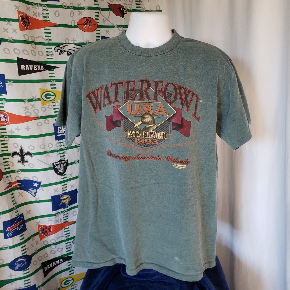 Retro Waterfowl Duck Shirt Oneita Power Tee Large - Picture 1 of 8